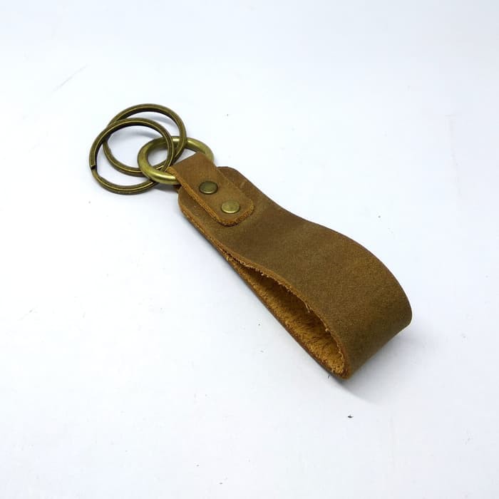 gantungan kunci ring kulit asli leather keychain olive - PHKC286