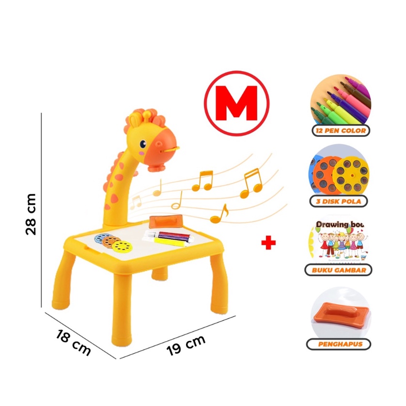 Meja Belajar Gambar Meja Gambar Anak Proyektor Meja Belajar Anak meja melukis ( ukuran mini and jumbo ) Mainan Motif Jerapah unicorn beruang table proyektor led dan musik