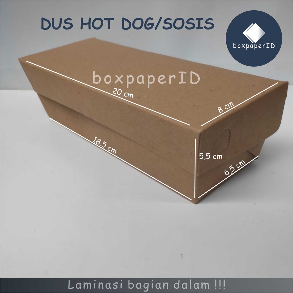 Dus Hotdog Corndog Sate Paper Lunch box Kertas Kemasan Laminasi Sosis Bakar Churroria Dimsum