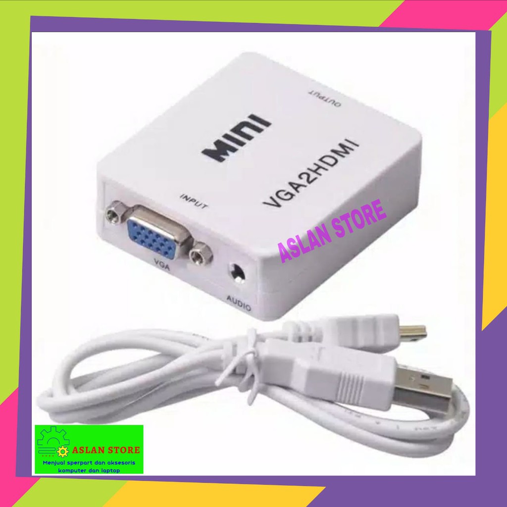 Converter VGA to HDMI Converter with audio Saintholly PC ke TV LED / LCD