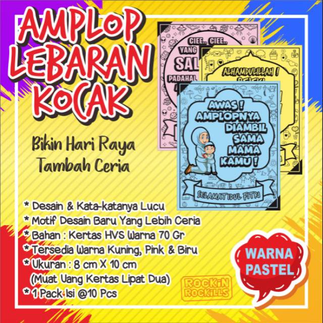 

AMPLOP LUCU, AMPLOP LEBARAN, ANGPAU ISI 10 PASTEL