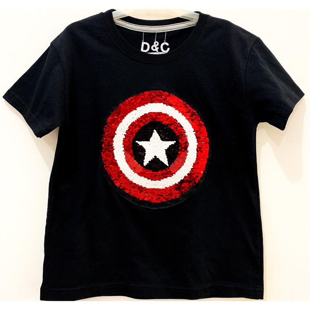 Kaos Anak Spiderman Captain America Sequin Reverse Mote Payet Bolak Balik | Kaos Karakter Anak Laki-2
