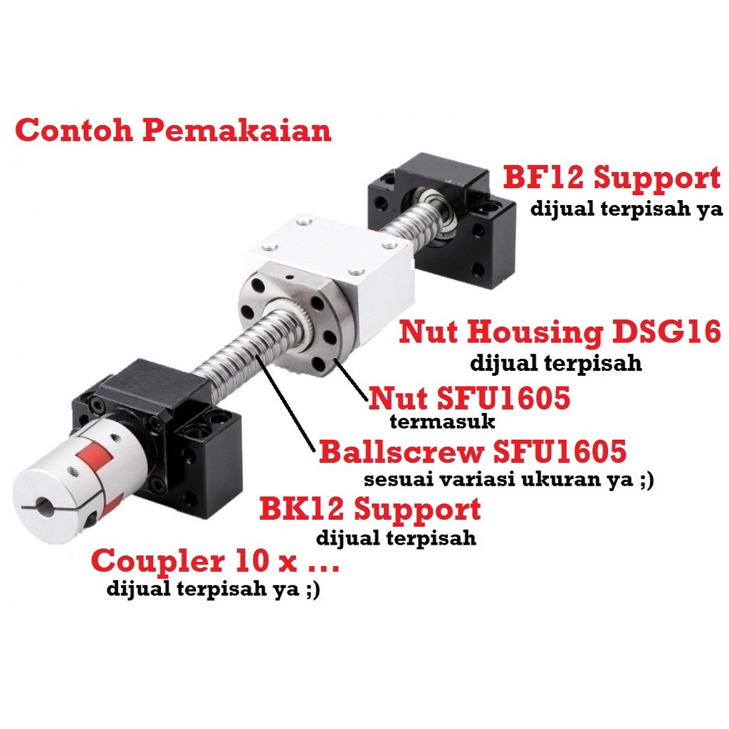 [HAEBOT] Ballscrew Ball screw SFU1605 SFU 1605 200mm 20cm End Machined + Nut Router Milling CNC Mesin Presisi Z Axis Leadscrew 16mm Pitch 5mm Industri Otomasi