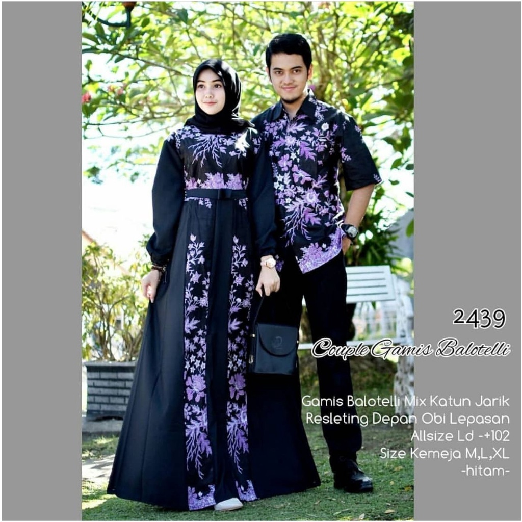 Saroja (905) Couple Batik Gamis Kombinasi Balotelli Motif Sibulan (5 pilihan warna)