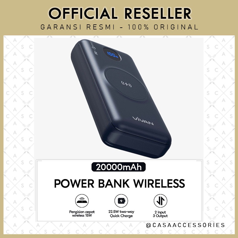 Vivan VPB-W20 20000mAh Qi Wireless Powerbank Quick Charge PD QC3.0