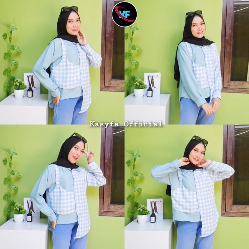 ZORA TOP BLOUSE // KEMEJA TWO TONE TARTAN KOTAK KOTAK