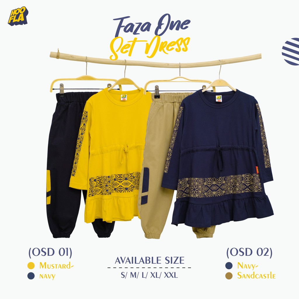 𝙷𝙾𝙾𝙵𝙻𝙰 - Baju Setelan Dress Anak Perempuan dengan Celana Jogger Faza One Set Usia 3-12 Tahun