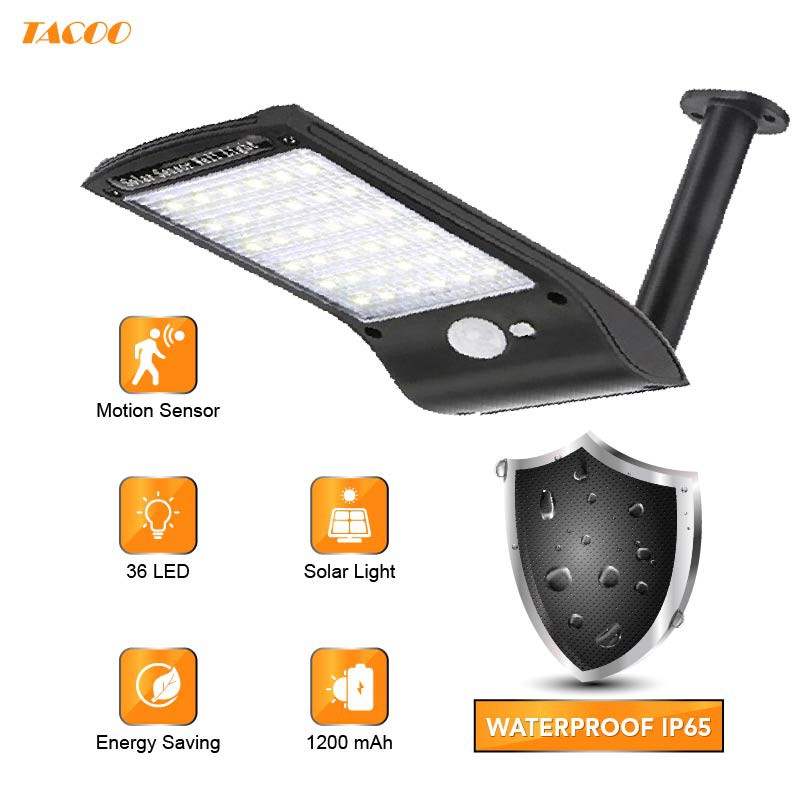 

TACOO Lampu Solar Tenaga Surya/ Lampu Taman Dinding Jalan Tembok 36 LED 5w Motion Sensor Waterproof
