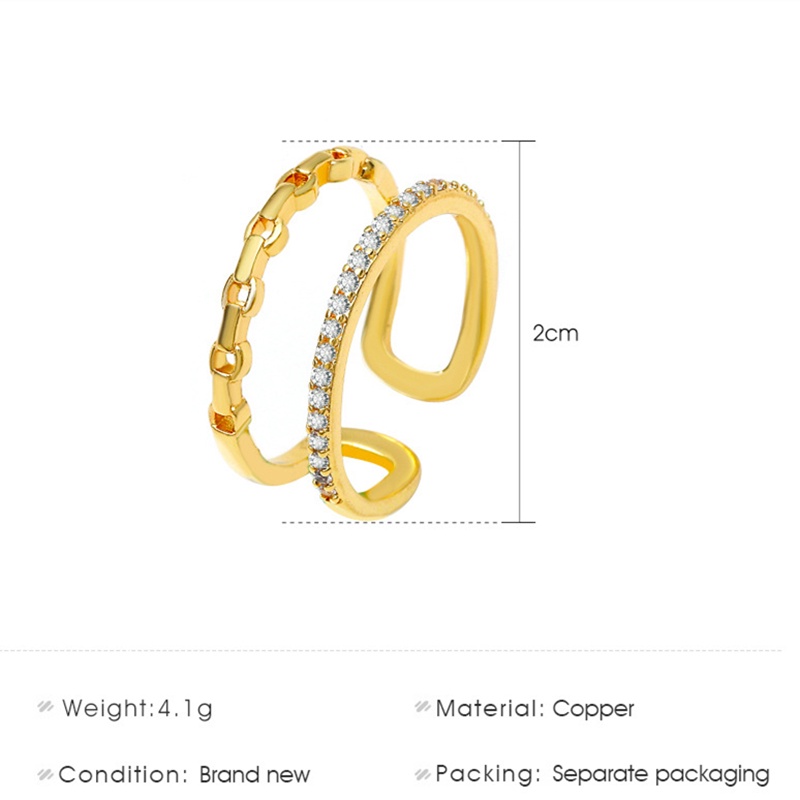 Cincin Berlian Mewah Modis Untuk Wanita Cincin Logam Terbuka Dua Lapis Berkualitas Tinggi Aksesoris Wanita Sederhana