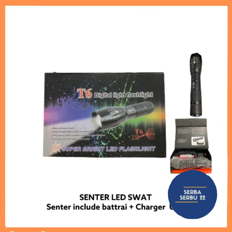 Senter LED XML2 T6 Lumens T6 Lebih Terang 20% FlashLight  - Lampu Senter SWAT L2  - Anti Air IP44