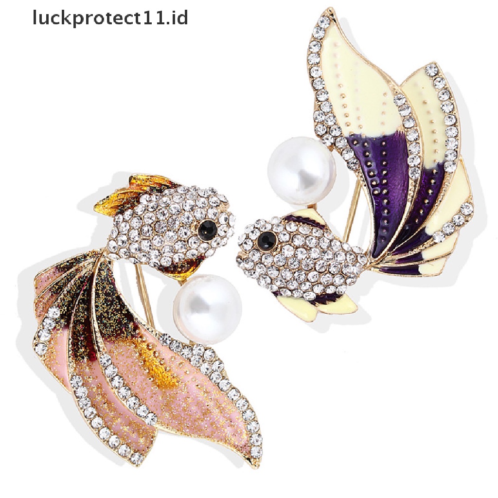 &lt; Luckprotect11. &lt; LuckproteksiBros Pin Enamel Desain Ikan Mas Hias Kristal Berlian Imitasi Untuk Wanita