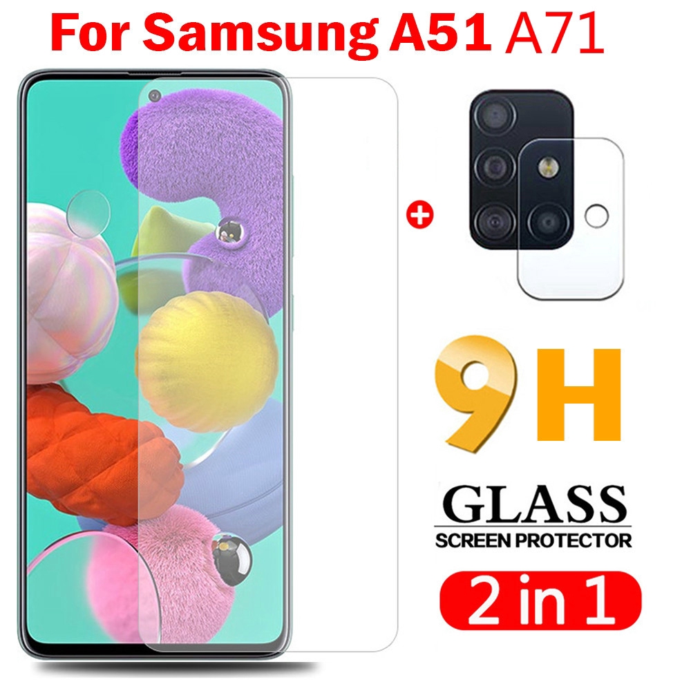 2in1 Film Pelindung Layar Tempered Glass+Lensa Kamera Untuk Samsung Galaxy A51 A71