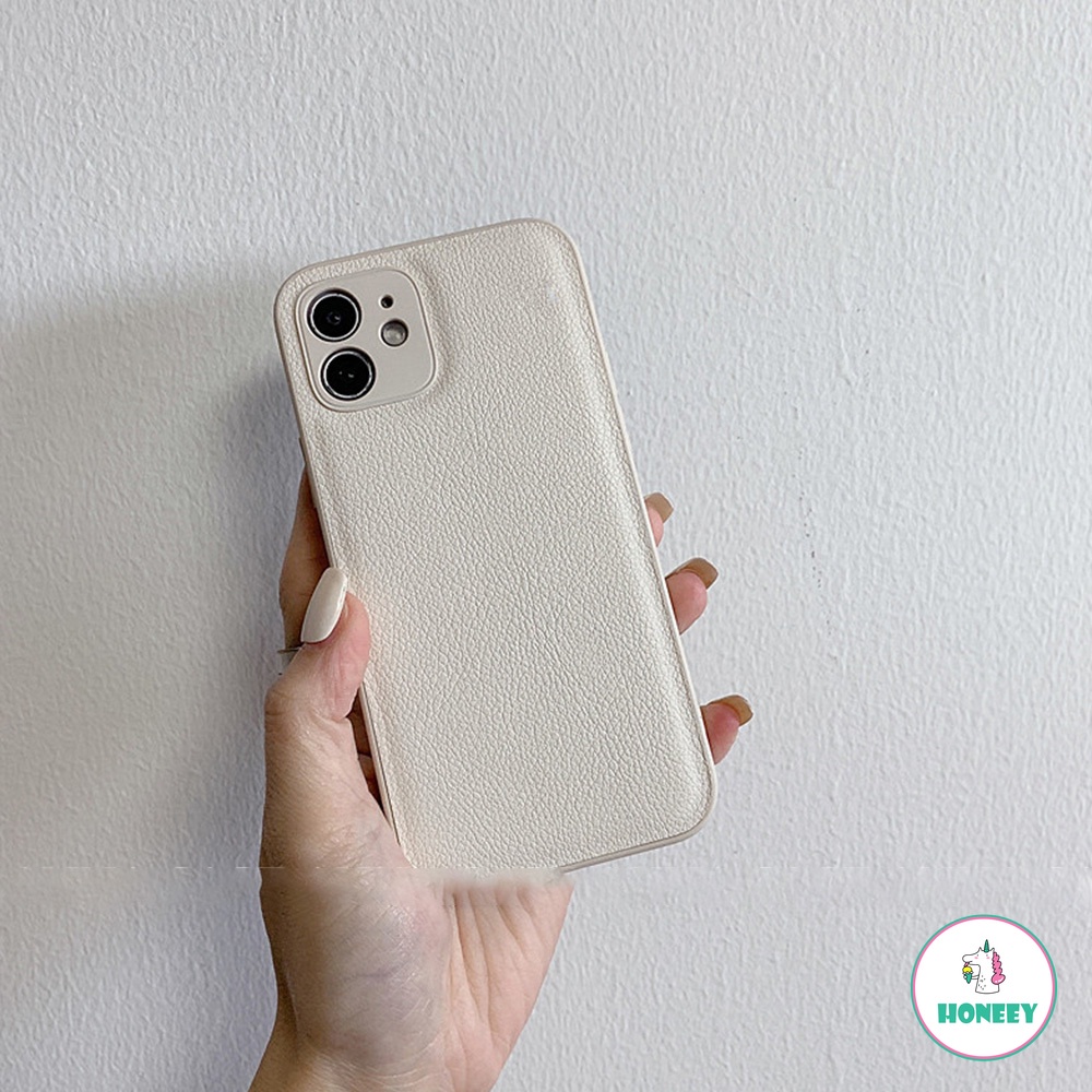 Soft Case Bahan Kulit Imitasi Anti Sidik Jari Warna Solid Untuk IPhone 11 7Plus 8Plus XR 14 13 12 Pro Max