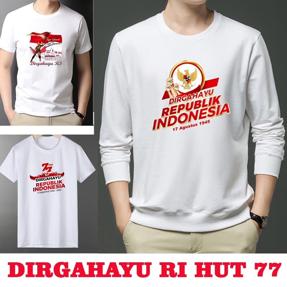 Baju kaos 17 Agustus Dirgahayu HUT RI 79 2024 Nusantara Baru Indonesia Maju jiwa pemuda bendera merah putih seragam kantor grup komunitas kemerdekaan katun cotton combed unisex Motif Sablon distro