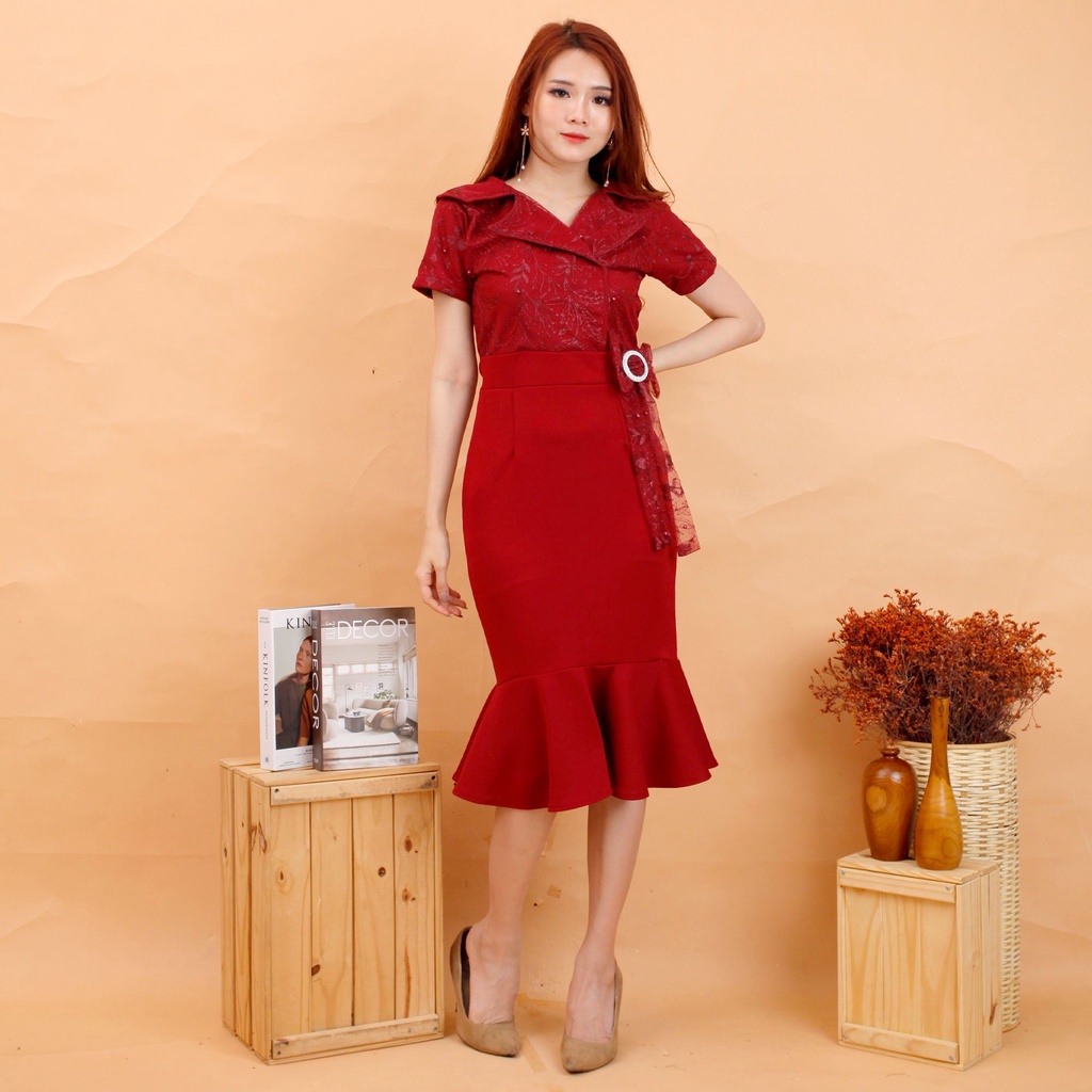 Kathryn collection #4010 , Dres duyung scuba import kombinasi tile bordir gliter mutiara