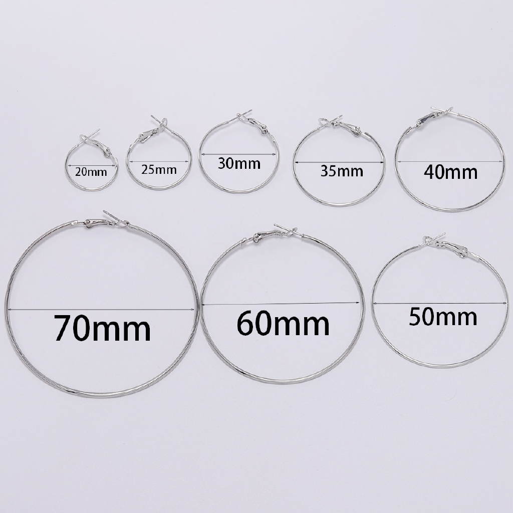 10pcs / Set Anting Hoop Bulat 20 / 25 / 30 / 35 / 40 / 50 / 60 / 70mm Warna Gold / Silver Untuk Membuat Perhiasan Diy