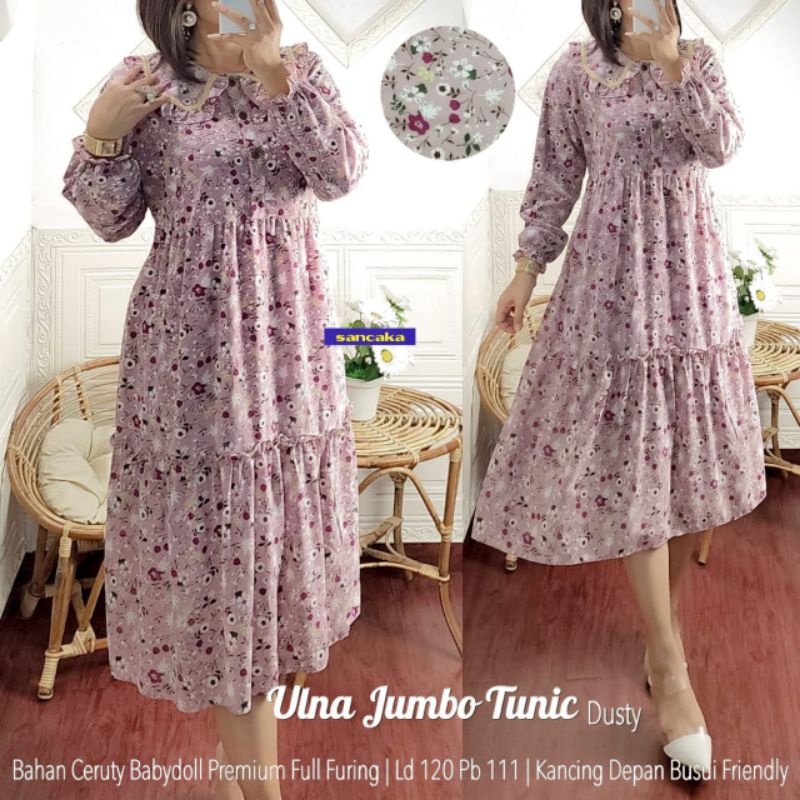Ulna Jumbo Tunik by Sancaka Long Tunik Ceruty Motif Bunga