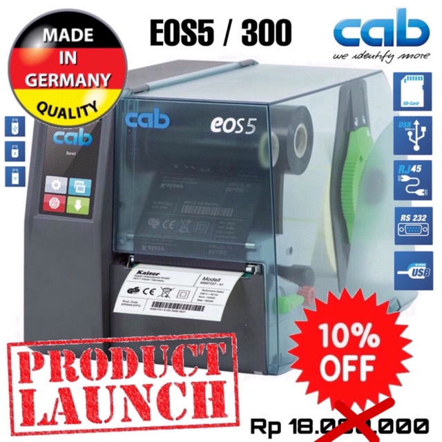 CAB EOS 5/300 THERMAL TRANSFER RIBBON BARCODE LABEL PRINTER-300DPI