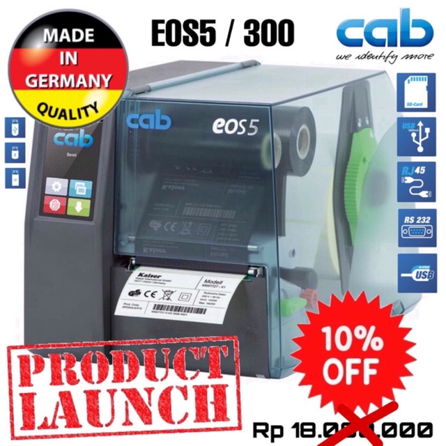 CAB EOS 5/300 THERMAL TRANSFER RIBBON BARCODE LABEL PRINTER-300DPI