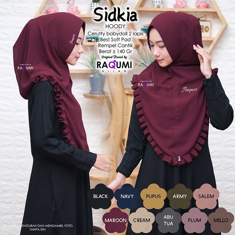 SIDKIA ORIGINAL RAQUMI HIJAB | New Raqumi hijab | Jilbab Hoody Raqumi ,| Jilbab Maroon