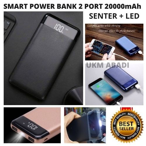 Smart Power Bank Quick Charge 2 Port 20000mAh Senter LED M200 Hitam 111159