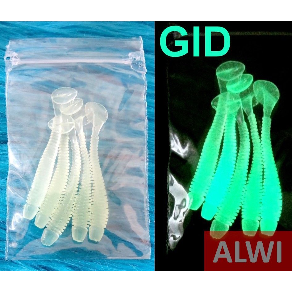 [ 5PCS ] Umpan Softlure Cacing Menyala (GID) 5cm / Worm Softlure Fosfor