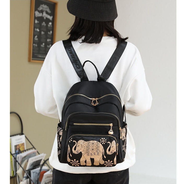 TAS RANSEL WANITA 4 RESLETING CHIBAO ANTI AIR MOTIF GAJAH HITAM REGENCY TA461B5 IMPORT BACKPACK FASHION KOREA REMAJA KEKINIAN PREMIUM BATAM GENDONG PUNGGUNG MURAH