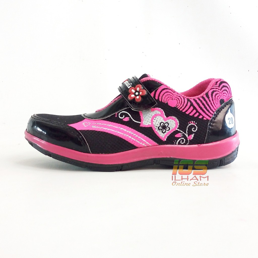 Francis F.05 Sepatu Sneaker Anak TK Love Size 26-35 Hitam Pink