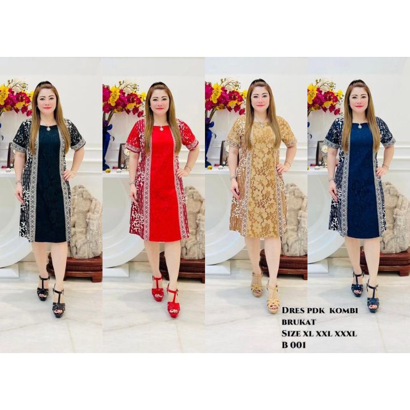 Dress Kombinasi Brokat Lengan Pendek