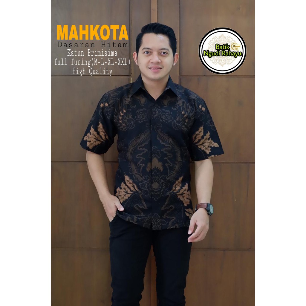 MAHKOTA Kemeja Batik Pria Premium Lapis Furing model slimfit motif mahkota Coklat Hitam Sogan Argani Sawonggaling Prastowo Jayangera