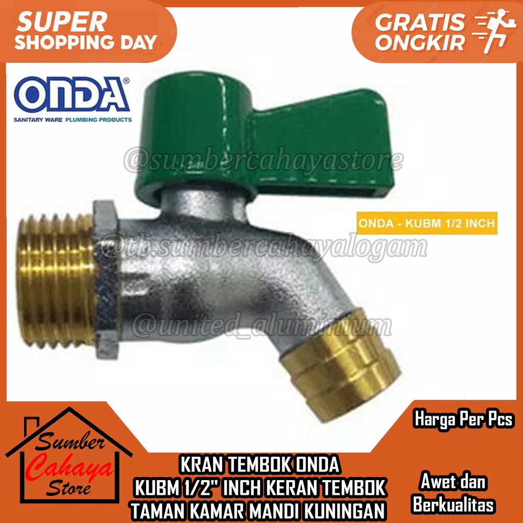 KRAN TEMBOK ONDA KUBM 1/2" IN INCI INCH INCHI KERAN TEMBOK DINDING TAMAN KAMAR MANDI KUNINGAN PENUTU