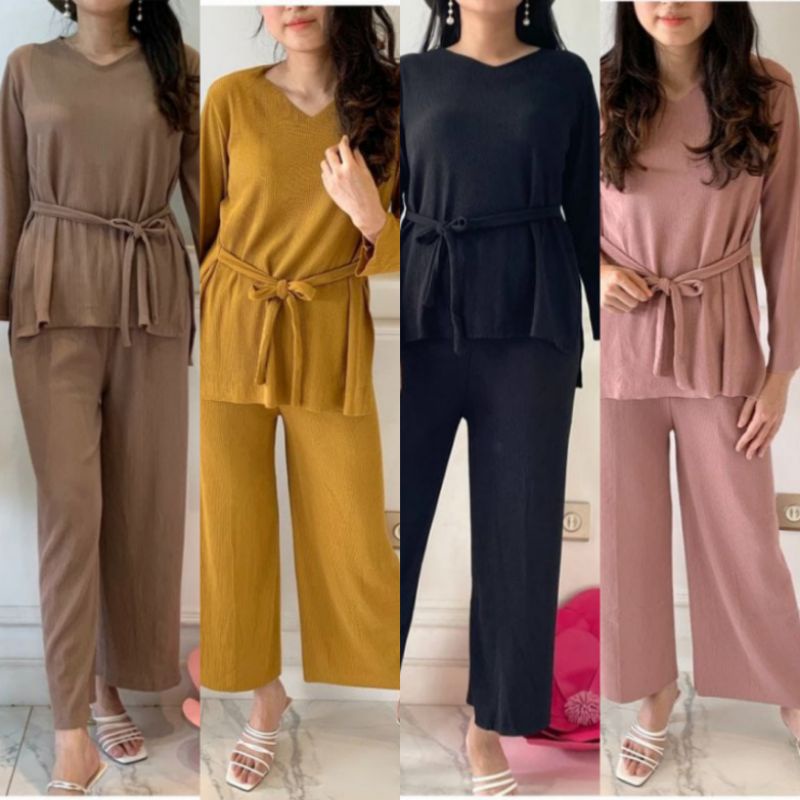 Yuri Set Kulot / Set Pleats Import / One set Wanita / One set Polos / Set Premium Wanita / oneset Ce