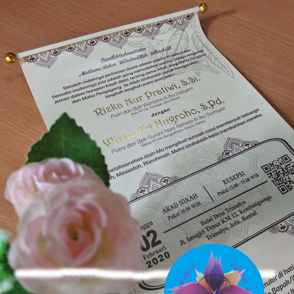 Undangan Bambu Tutup 21cm Pita Coklat Nama dibambu