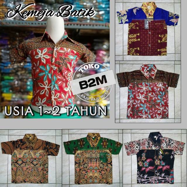 Kemeja Batik Anak Murah - Cowok Cewek - Usia 1 - 2 Tahun - Toko B2M