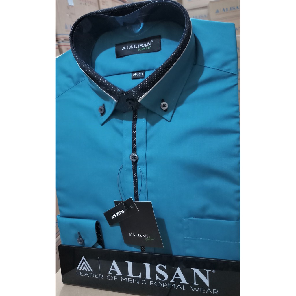 Alisan Original Kemeja Polos Kombinasi Lengan Panjang Slim Fit Tosca Shopee Indonesia