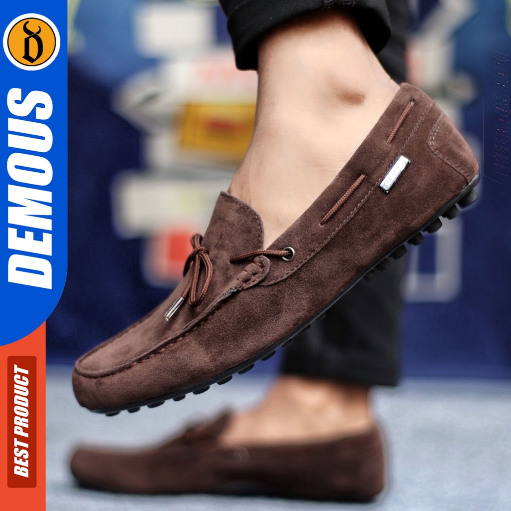 Sepatu Slip On Pria Sepatu Casual Pria Kulit Suede Kerja Kantor Kuliah Kondangan Sepatu Slop Pria Sepatu Hitam Pria DEMOUS RENES