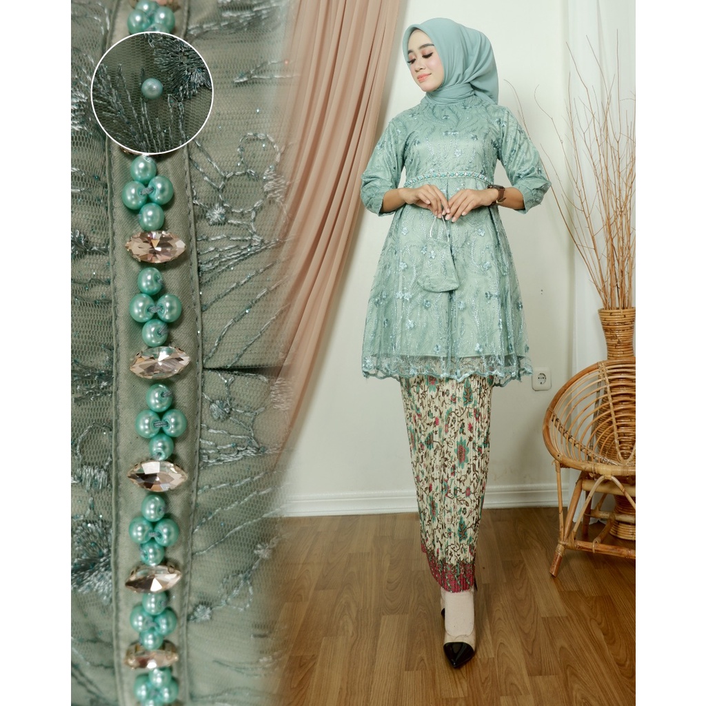 Permata Olshop / Kebaya Brokat Kejora SB / Baju Wisuda Mewah / Tunik Brokat Modern