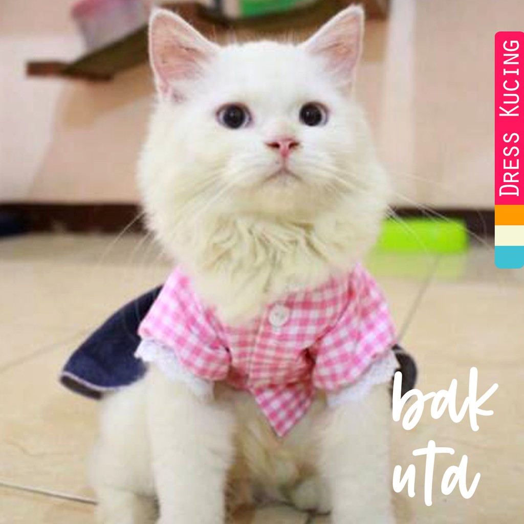 Dress kotak-kotak pinky lucu untuk kucing dan anjing / baju kucing murah meriah size S M L XL