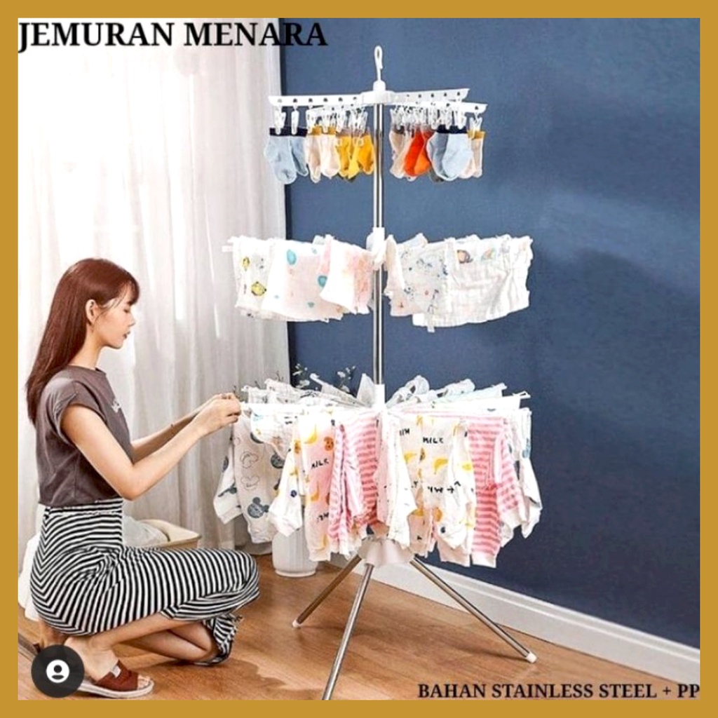 Jemuran Menara Baju Bayi Lipat Tempat Gantungan Pakaian Bayi Jepit Gantungan Portable 3 Tingkat GOSHOP88