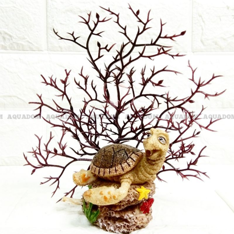 HIASAN AQUARIUM IKAN CARB / TURTLE + RUMPUT AKAR DEKORASI AQUASCAPE ORNAMENT IMPORT OR. 28 TURTLE