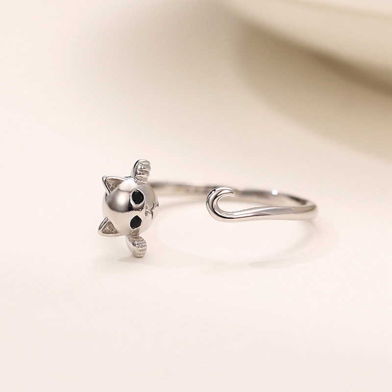 Cincin Sterling Silver 925 Model Terbuka Desain Hewan Kucing