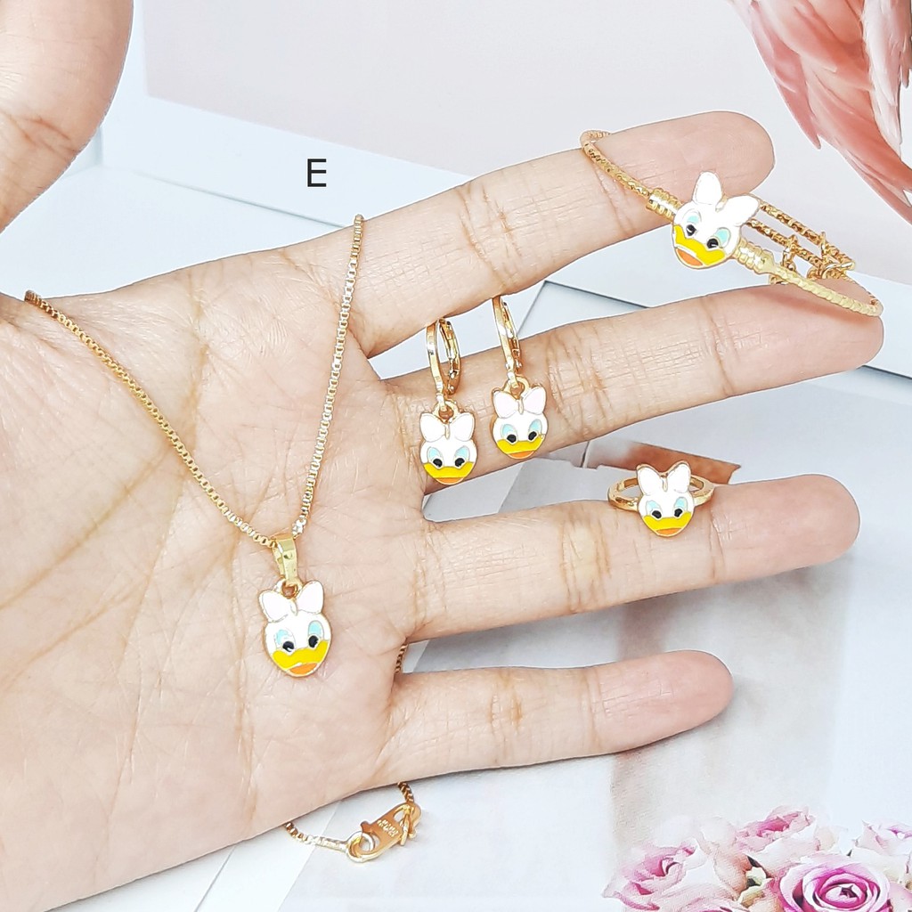 Set Xuping Anak Kalung Koye Gelang Anting Cincin Karakter Kartun Miki Polkadot - BS028