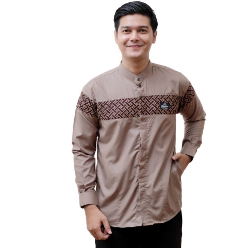 ( RAJA BUSANA )Baju Koko Pria Dewasa Lengan Panjang Motif Kobata Qynang Kombinasi Batik Terbaru