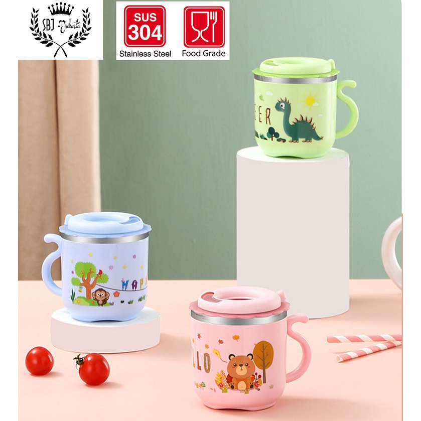 Cangkir Mug Anak Stainless 300ml Dengan Sedotan - 300 ml