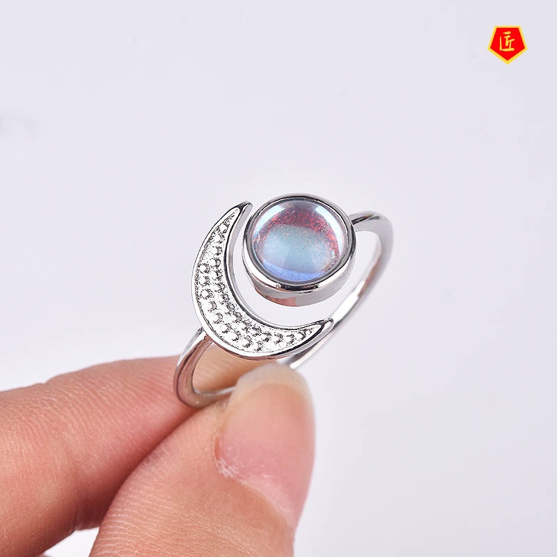 [Ready Stock]925 Silver Moonstone Ring Sun Moon Gem Creative Personality