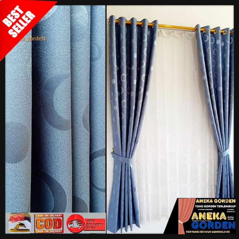 gorden jendela minimalis polkadot korden jendela model smokring ukuran L120×T200cm