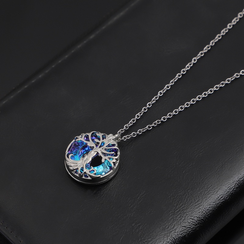 Fancyqube Kalung Desain Pohon Kehidupan Bahan Sterling Silver 925 Dengan Lingkaran Kristal Untuk Wanita