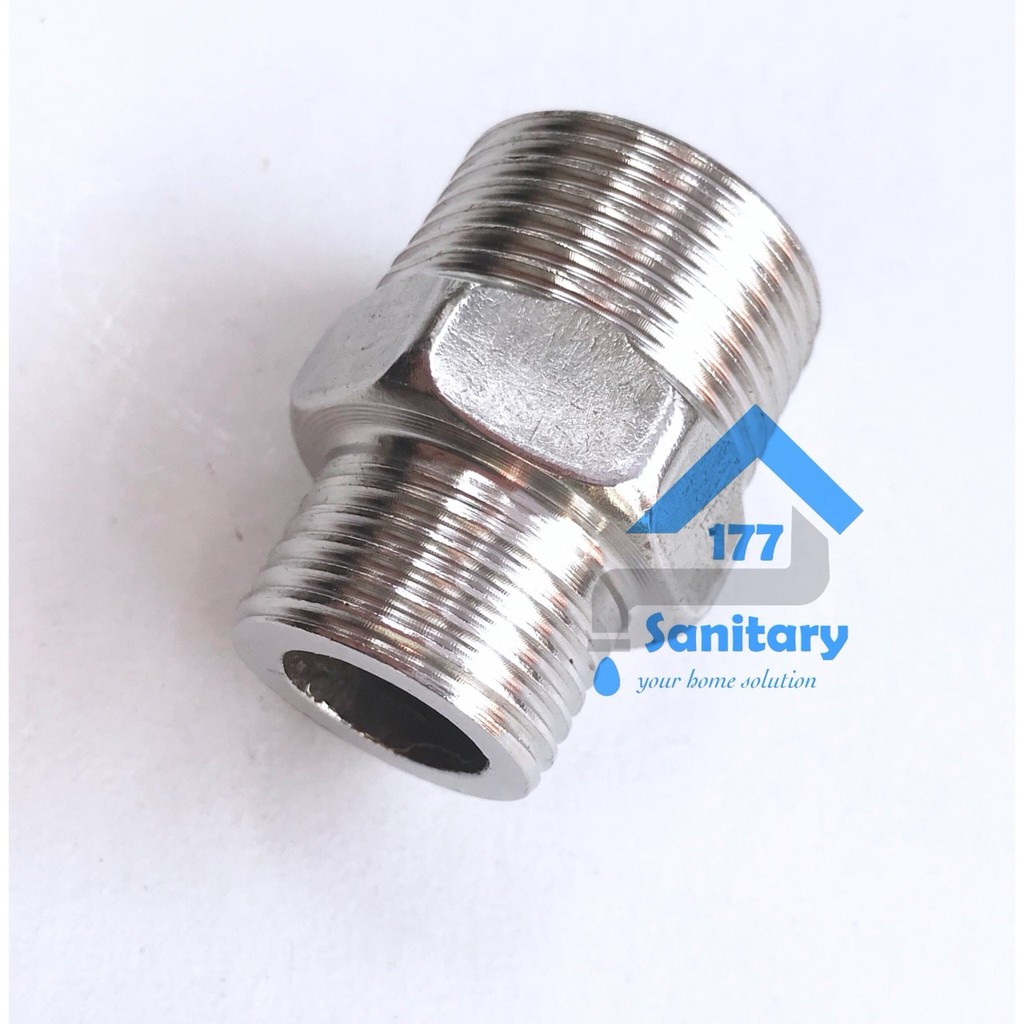 Double nepel stainless 1/2 inch ke 3/4 DN34 -Dobel nepel stenlis fitting mur sambungan kran keran sambungan  /X19