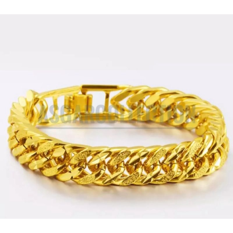 Gelang tangan rantai peria/cowok dilapisi kuning emas 24k titanium original anti luntur dan karat