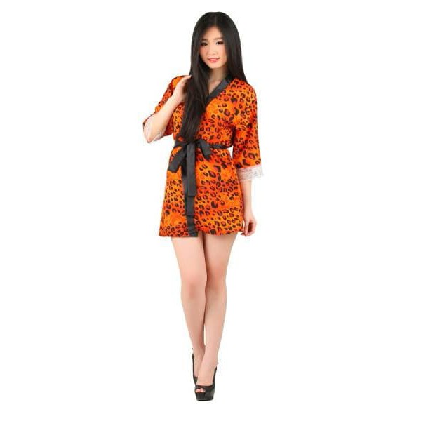 Termurah L-689 Orange Black Leopard Lingerie Kimono